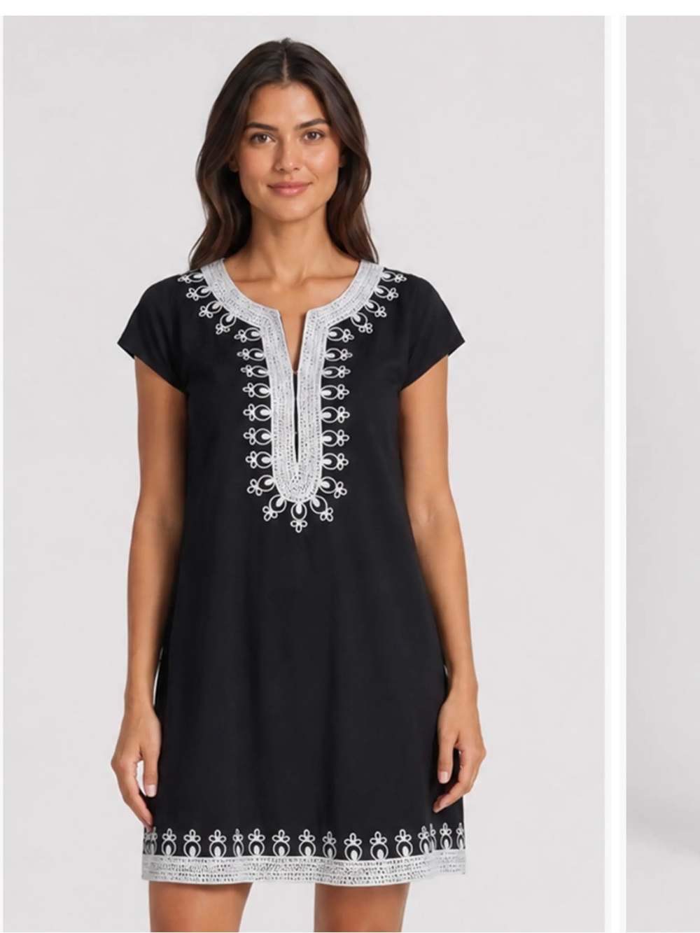 Calypso St. Barth Black Swim Coverup with White Embroidery